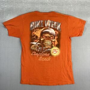 Vintage 2005 Bike Week Skull T Shirt Mens Medium Orange Daytona Beach Florida